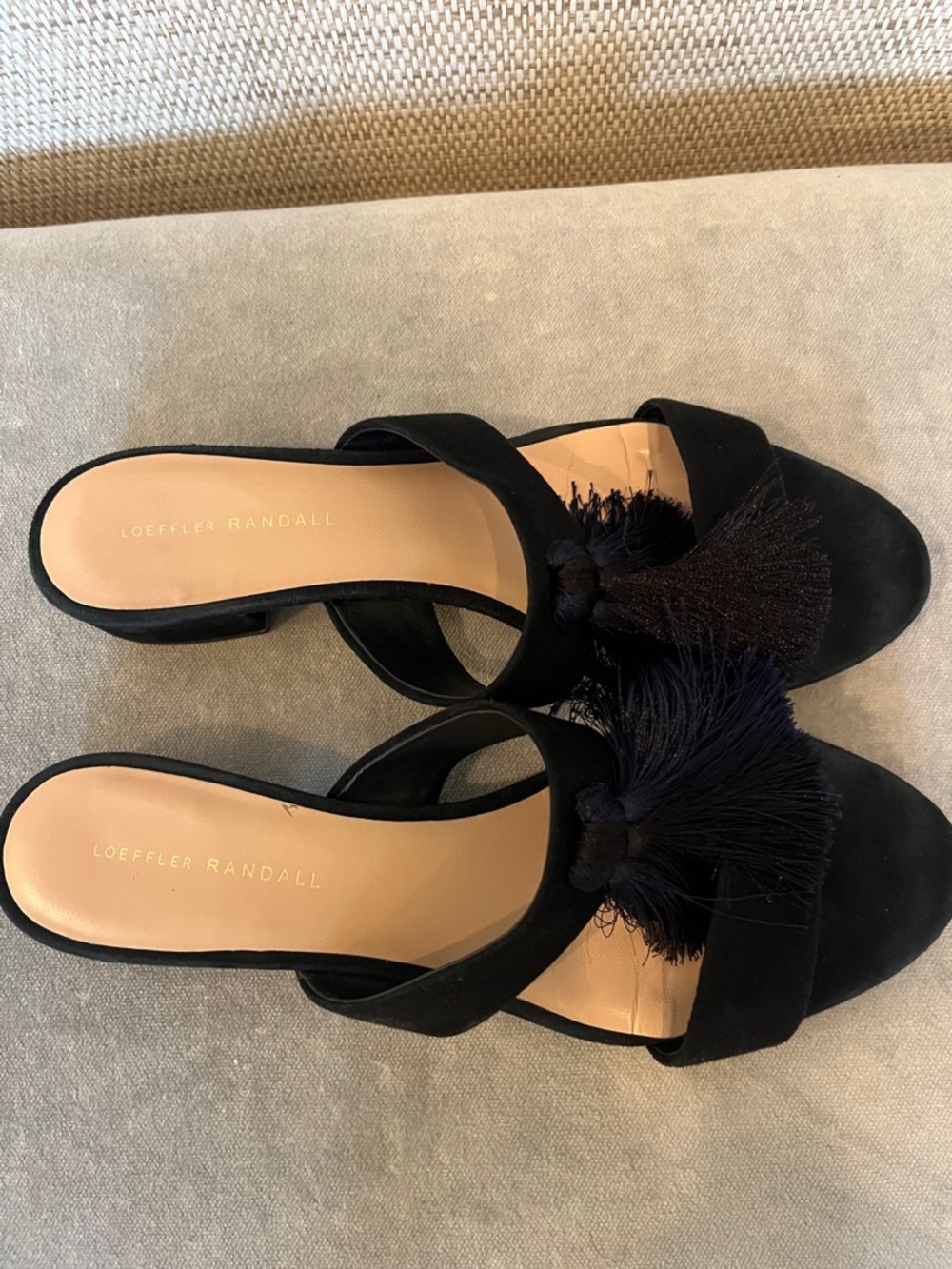 Loeffler Randall Black Tassel Slide Mules with Navy Accents - Picture 6 of 7